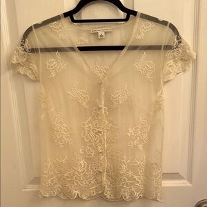 Banana Republic Cream Lace Buttoned Embellished Blouse